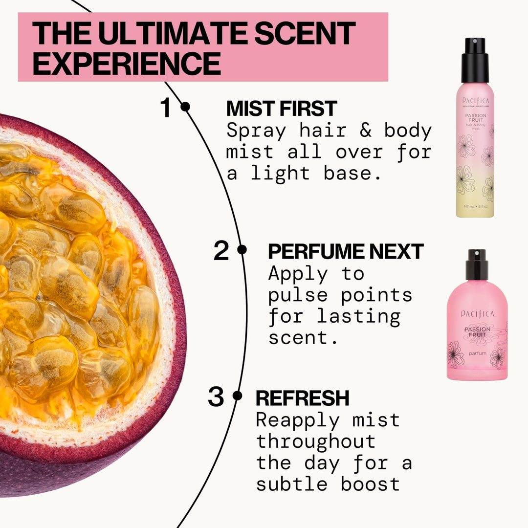 Pacifica Hair Mist Perfume & Full Body Spray for Women - Passion Fruit Body Mist Fragrance w/Pineapple, Orange Blossom, Vanilla, Sandalwood & Bergamot Ã¢â‚¬â€œ Alcohol-Free, Vegan & Cruelty-Free, 5 oz