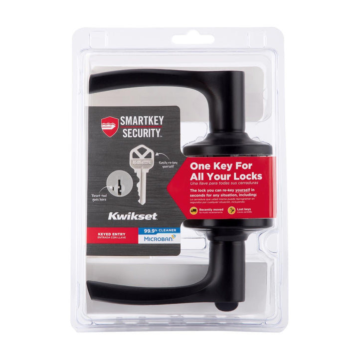 Kwikset Smartkey Security Matte Black Keyed Entry Lever KW1 1-3/4 in