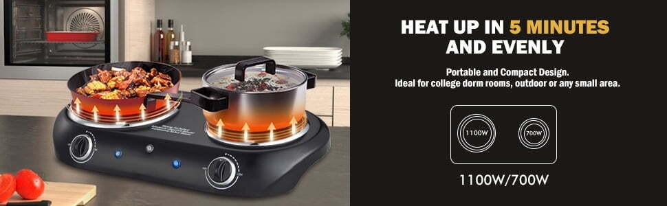 Double Burner 1800 W, Black Electric Cooktop, 1 Each, Assembled Product Retail $37.53