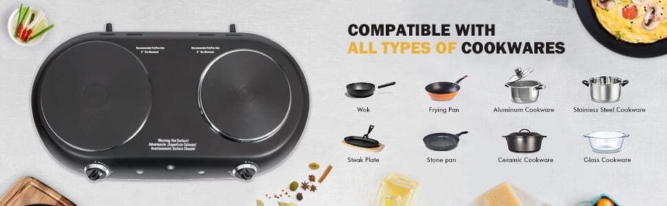 Double Burner 1800 W, Black Electric Cooktop, 1 Each, Assembled Product Retail $37.53