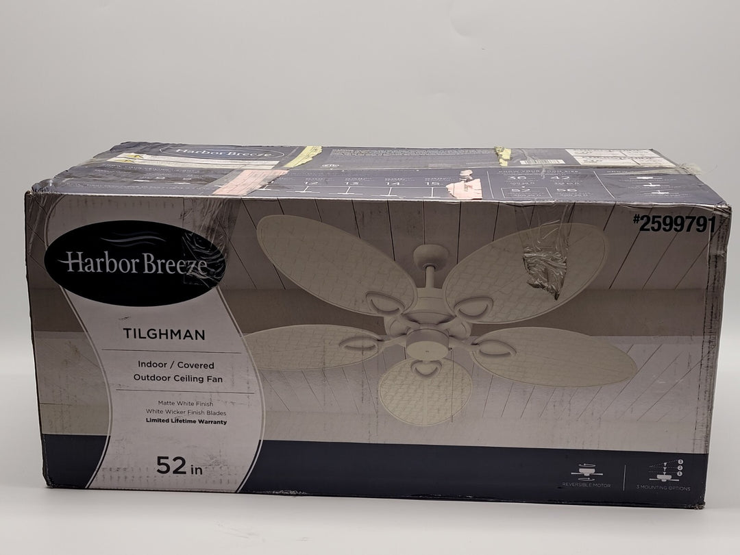 Harbor Breeze, 52" Indoor/Outdoor Ceiling Fan W White Wicker Blades | "Tilghman" Retail $102.98