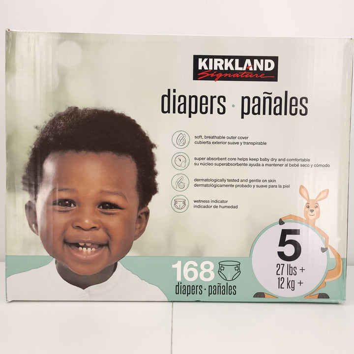 Kirkland Diapers Size 5 168 Count 27 Lbs+ Disposable Baby Wetness Indicator Retail $69.99