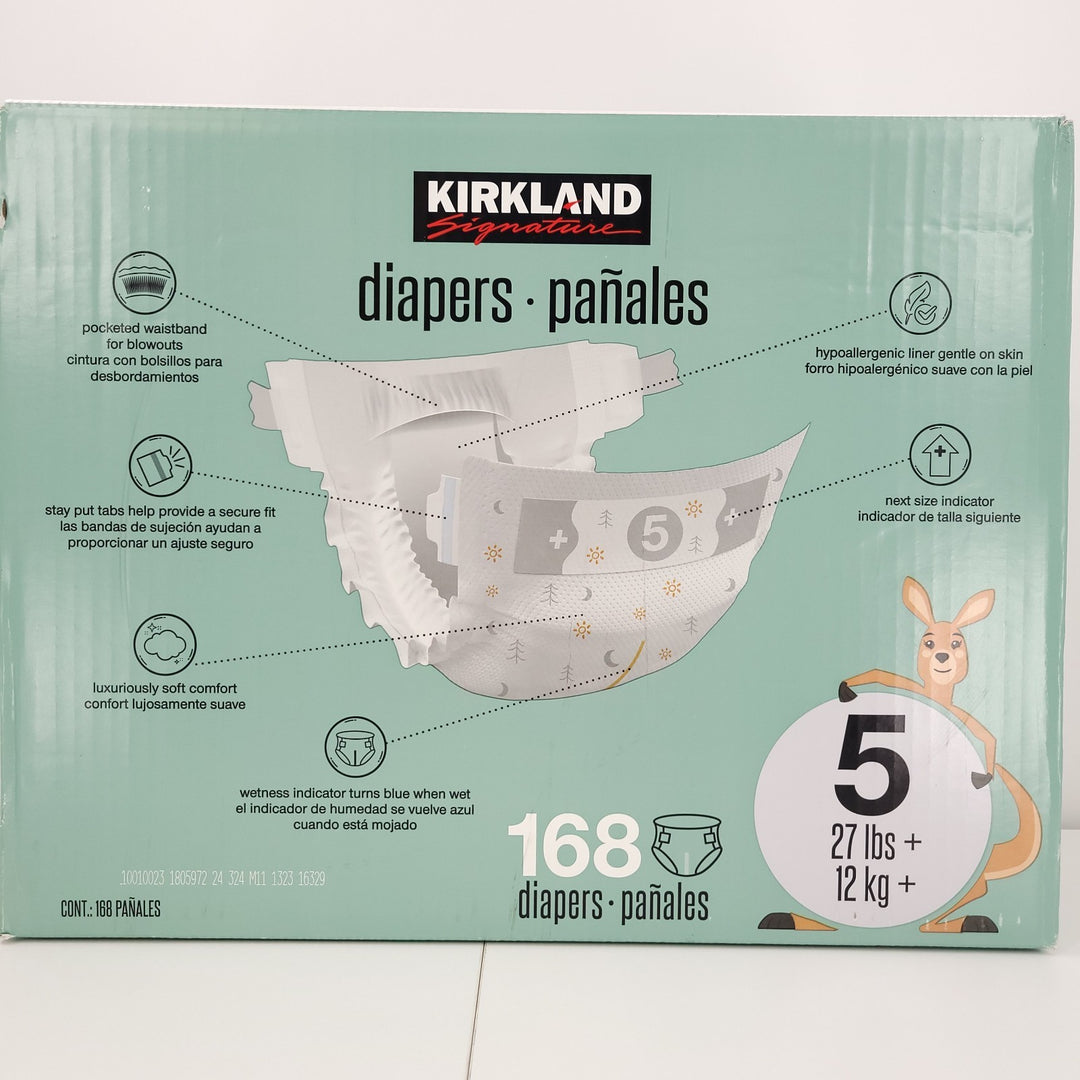 Kirkland Diapers Size 5 168 Count 27 Lbs+ Disposable Baby Wetness Indicator Retail $69.99