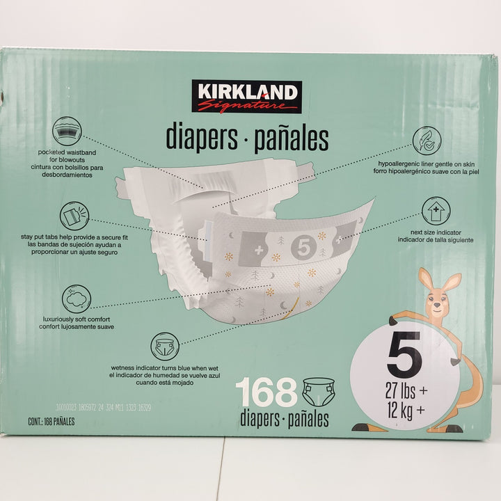 Kirkland Diapers Size 5 168 Count 27 Lbs+ Disposable Baby Wetness Indicator Retail $69.99
