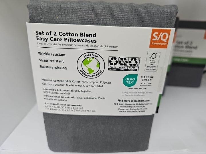 Mainstays Set of 2 Cotton Blend Pillowcase S/Q ( 4 Pack of 2) Soogrey Spc Retail $8.84