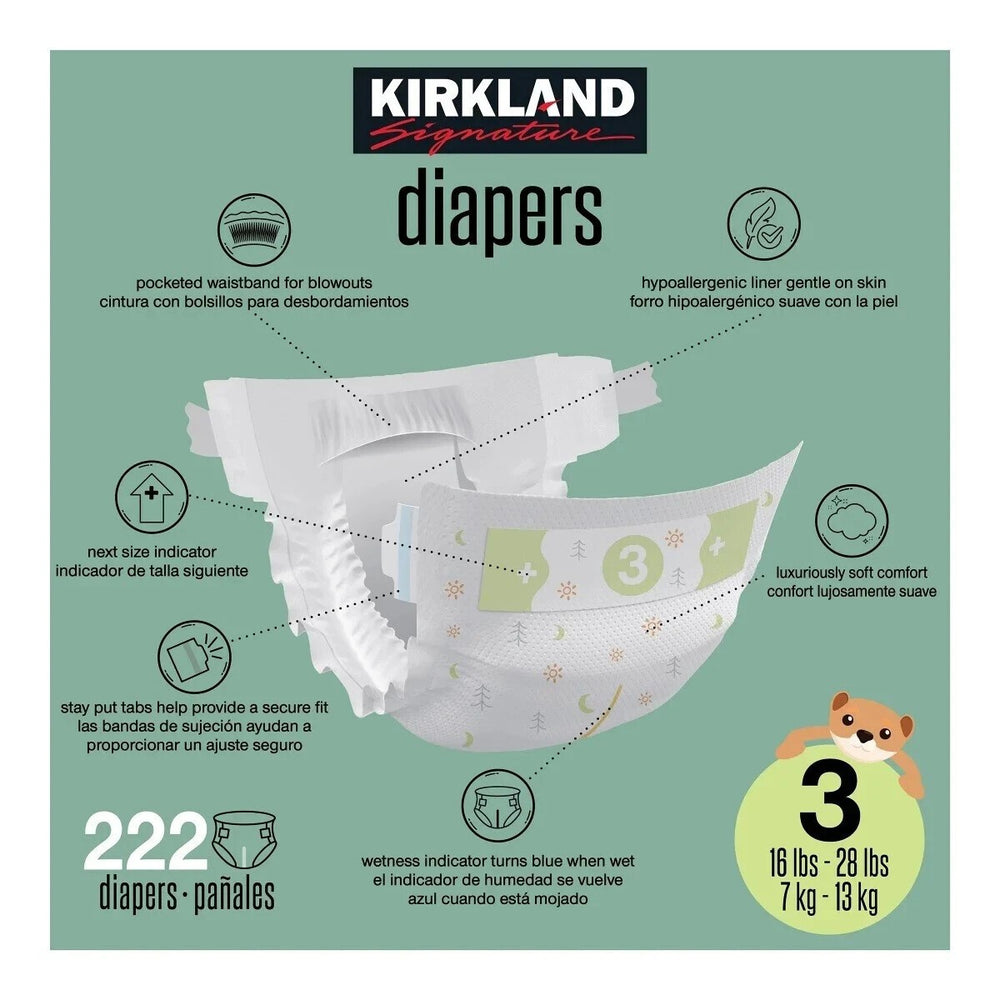 Kirkland Signature Diapers Size 3 Sealed 16-28 Lbs 222 Count Retail $59.99