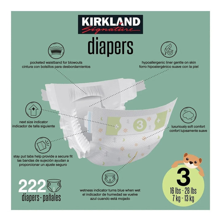 Kirkland Signature Diapers Size 3 Sealed 16-28 Lbs 222 Count Retail $59.99