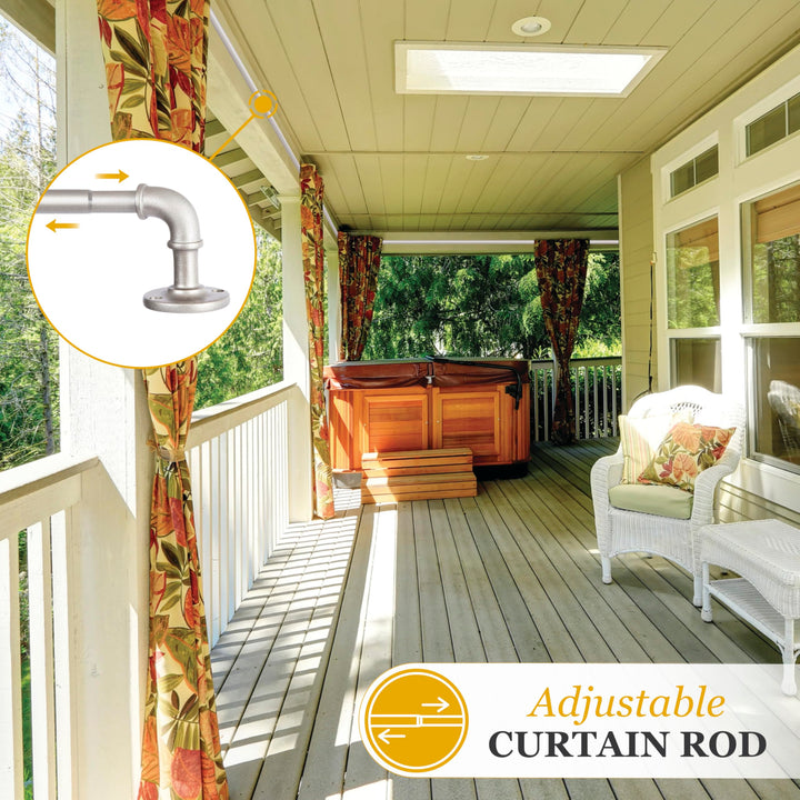 Kenney Adler Indoor/Outdoor Brushed Nickel Silver Curtain Rod, Adjustable 48 to 84 Inch Curtain Rod for Windows and Patio