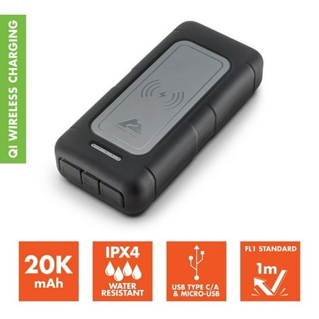 Ozark Trail 20 000 MAh Qi Wireless Water-Resistant Power Bank with Charging Pad  Black Retail $25.94