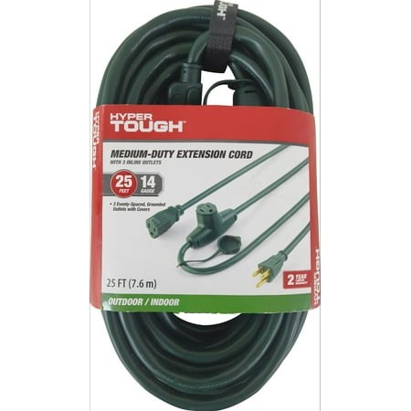 Hyper Tough 25FT 14AWG 3 Prong Green Landscaping Cord  for Indoor and Outdoor Use  125V  15A Retail $22.92