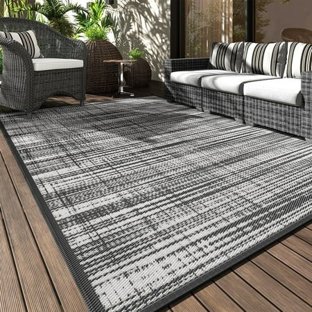 VUNATE Outdoor Rug Carpet 10 X14  Waterproof Reversible Patio Rug Portable Modern Abstract Indoor Outdoor Rug Plastic Straw Rug for RV Camping Garden Retail $63.99