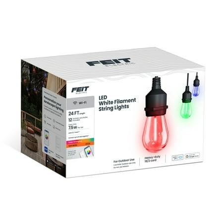 Feit Electric Outdoor 24ft Smart Color Chasing and White Filament String Light Retail $62.88
