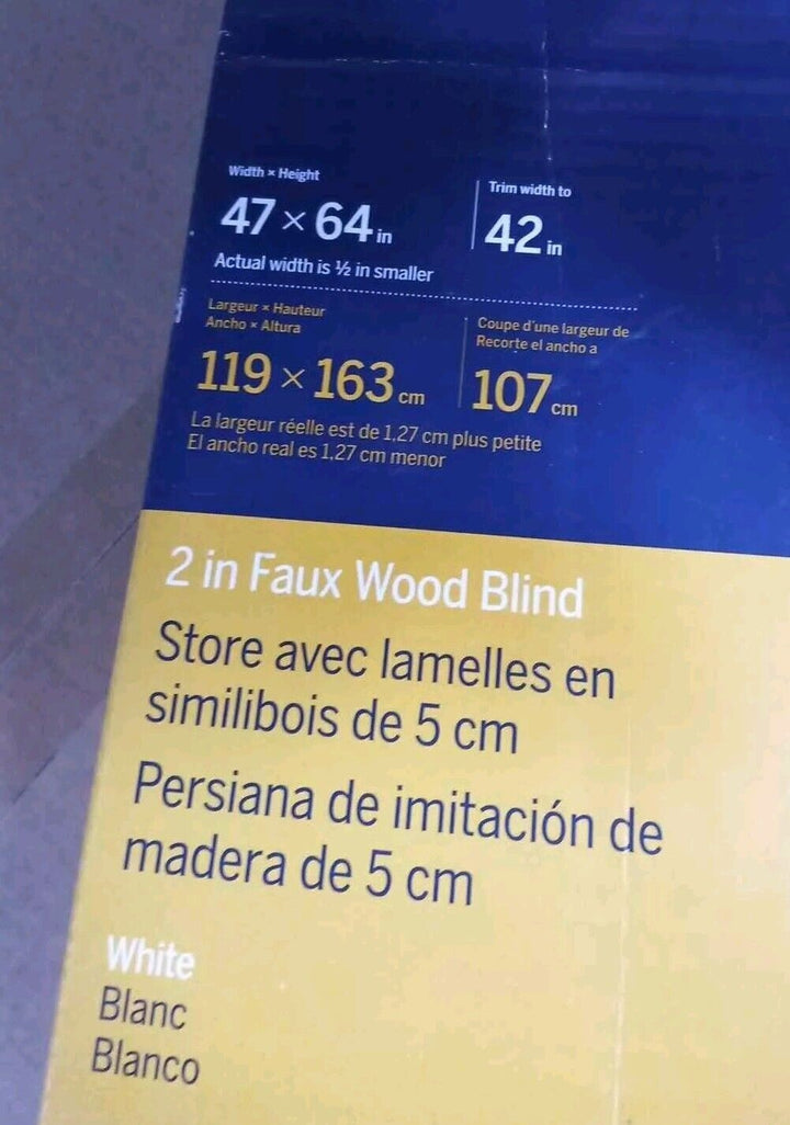 Levolor 41.5in X 64-in 2 in  Slat Cordless White Faux Wood Blinds