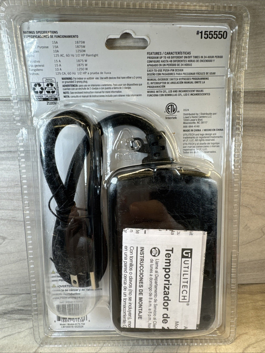 Utilitech Outdoor 24 Hour Manual Timer Two Grounded Outlets up to 48 Times / 24H