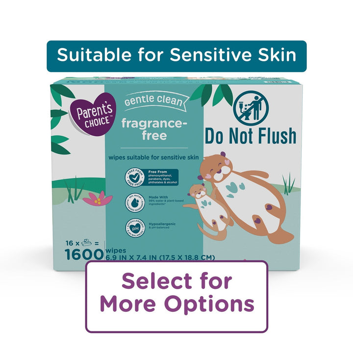 Parent's Choice Fragrance-Free Baby Wipes Flip Top 1600 Count Retail $32.98