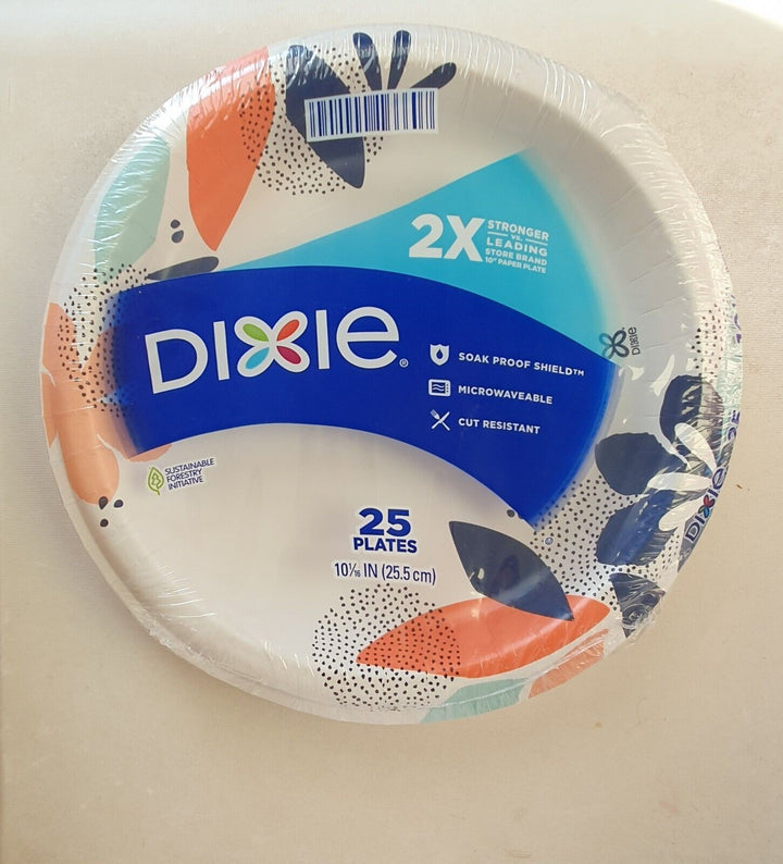 Dixie Disposable Paper Plates  10   Multi-Color  25 Count Retail $3.28