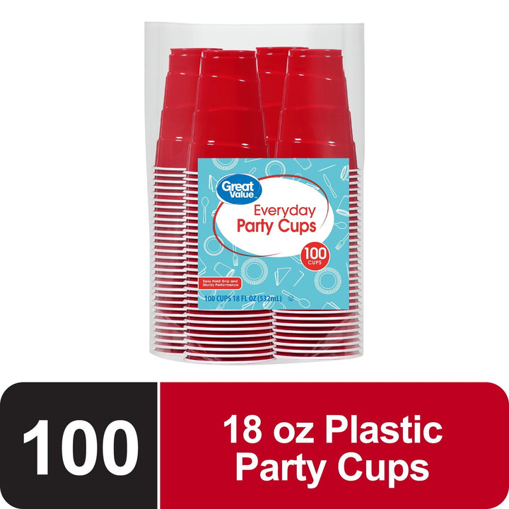 Great Value Everyday Disposable Plastic Party Cups  Red  18 Oz  100 Count Retail $7.94