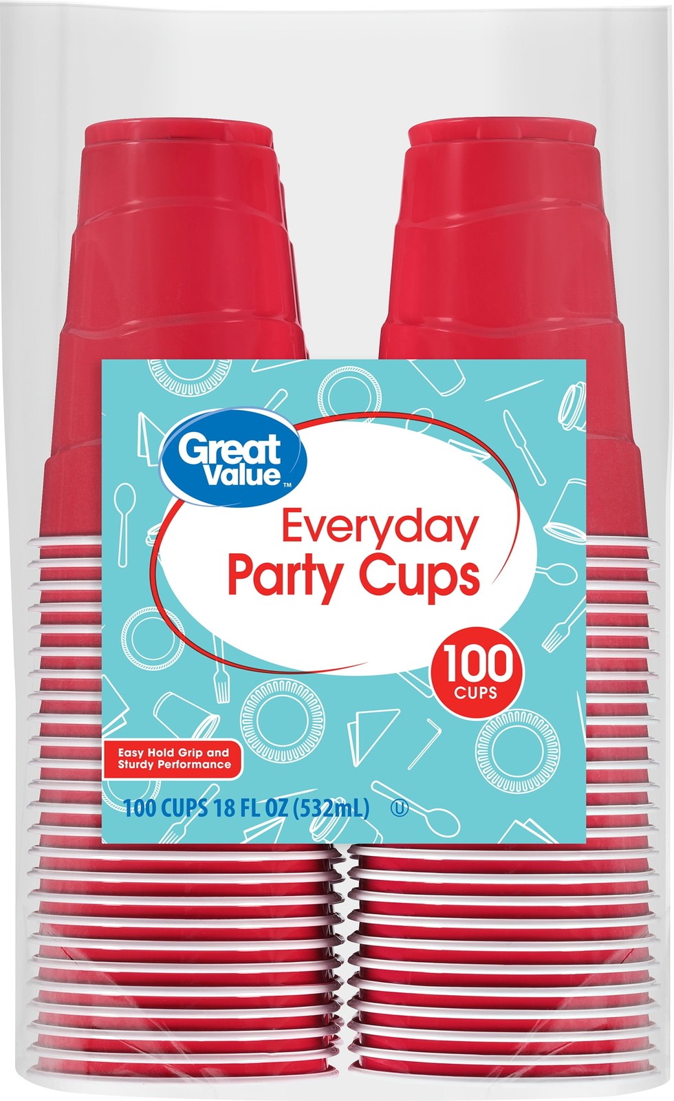 Great Value Everyday Disposable Plastic Party Cups  Red  18 Oz  100 Count Retail $7.94