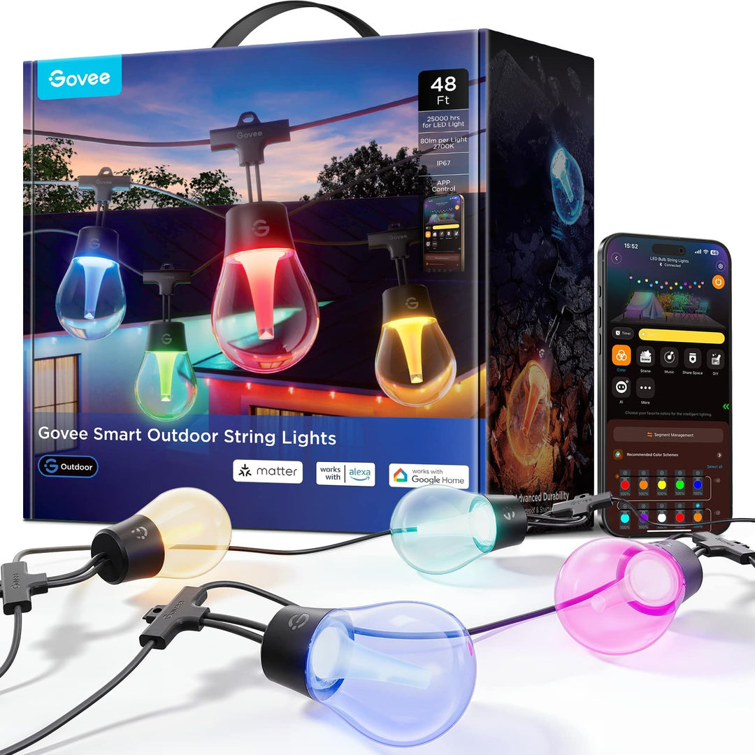 Govee 48ft Smart Outdoor Clear Bulb String Lights Retail $89.99