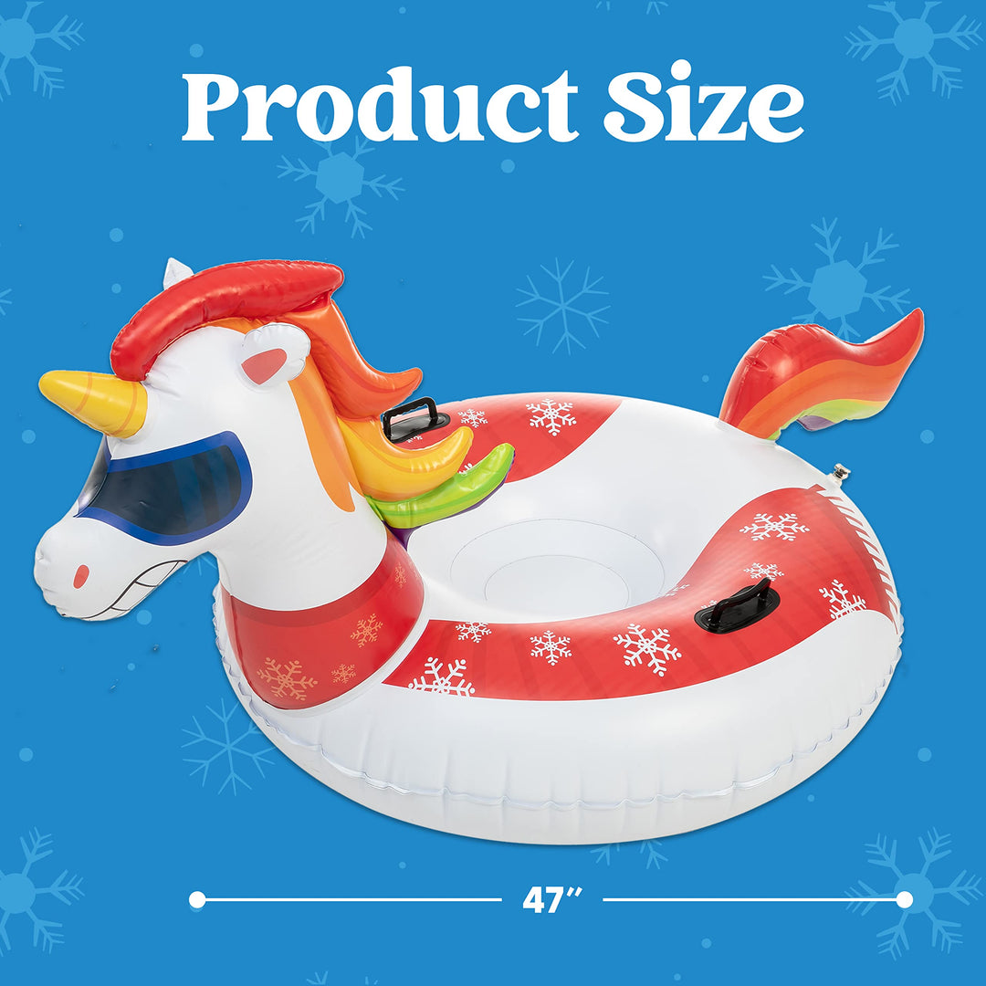 JOYIN 47â€ Inflatable Snow Tube, Heavy-Duty Snow Tube for Sledding, Great Snow Sled for Kids and Adults, Blow Up Snow Sled with Handles for Boys and Girls Family Winter Fun Activities(Unicorn)