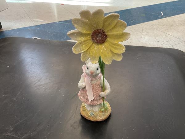 Easter Bunny Figurine with Sunflower - Pink Dress Retail $25.00
