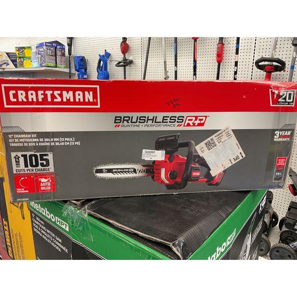 Craftsman 12" Chainsaw Kit, Brushless RP, V20 Lithium Ion, 105 Cuts Per Charge Retail $180.00