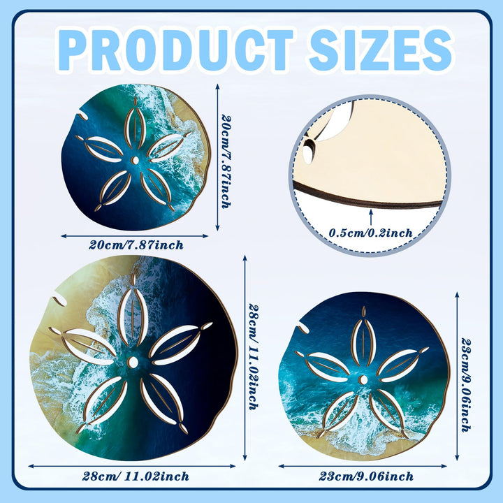Ripeng 6 Pieces Sand Dollar Wall Decor Beach Coastal Wall Art Wood Outdoor Ocean Sand Dollars Decor Wooden Beach Hanging Nautical Bathroom Decor for Home