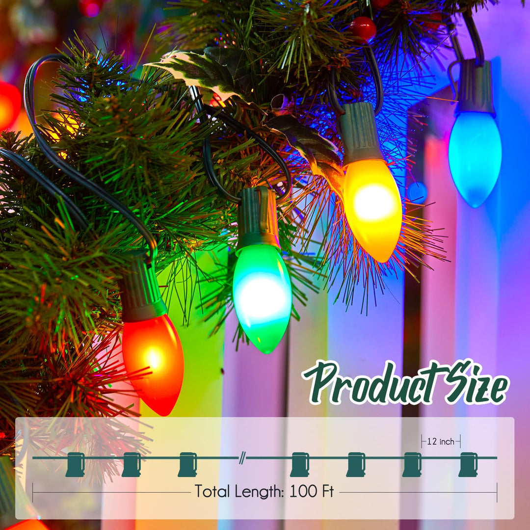 Brightown C9 Light Strand, 100 FT Outdoor String Lights Christmas Stringer with 100 Sockets for Christmas Decor Patio, E17 Light Socket, 12 Spacing, Green Wire