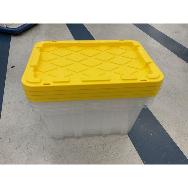 Sterilite Plastic Storage Bin - Clear with Yellow Lid  4pack Retail $44.99