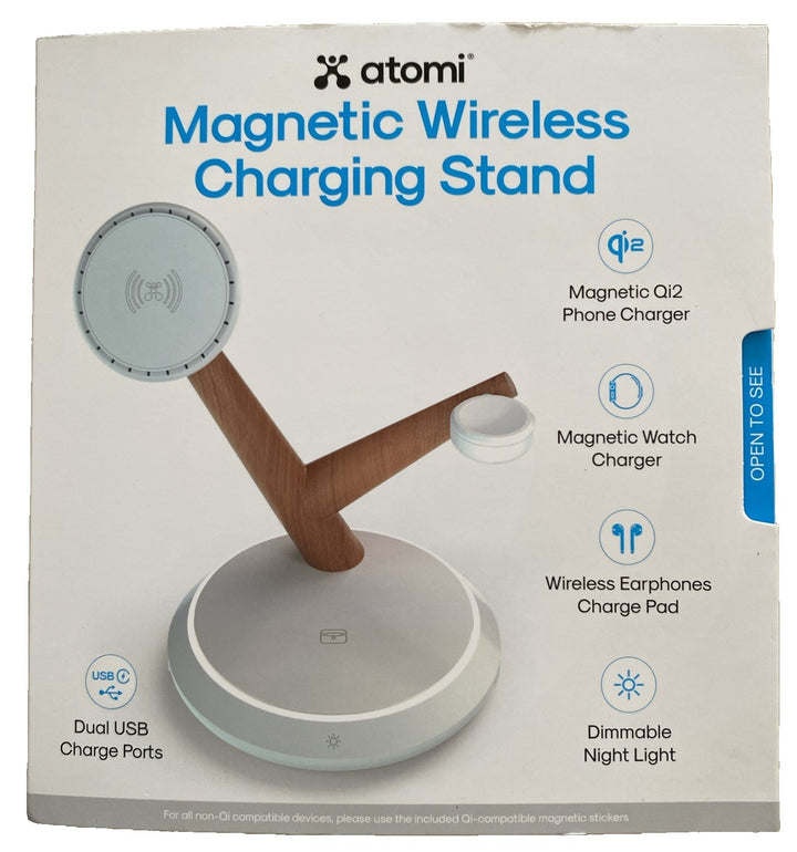 ?? Atomi Qi2 Magnetic Wireless Charging Stand–Fast Charging for iPhone & Android Retail $35.86