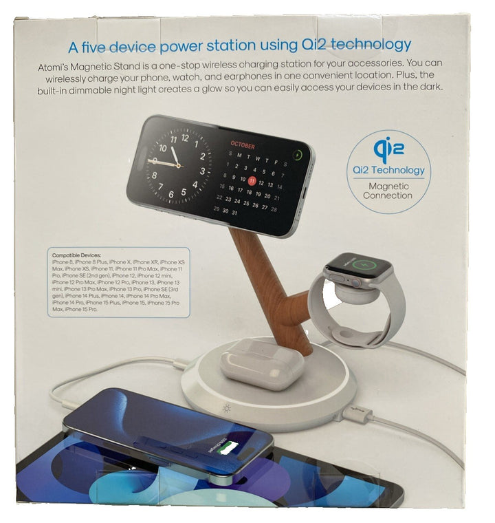 ?? Atomi Qi2 Magnetic Wireless Charging Stand–Fast Charging for iPhone & Android Retail $35.86