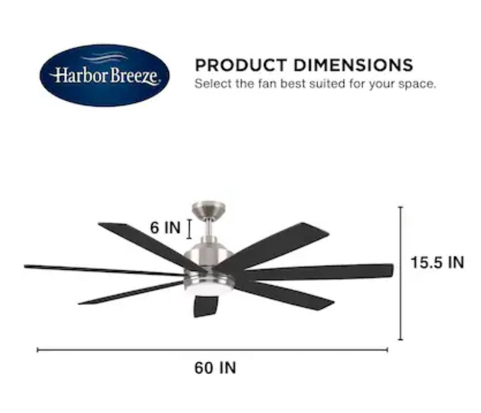 New Harbor Breeze Cogdell 60" 7 Blade Ceiling Fan W/ Light & Remote COG60BNK7LR Retail $219.98