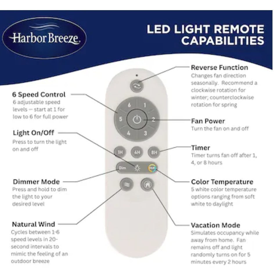New Harbor Breeze Cogdell 60" 7 Blade Ceiling Fan W/ Light & Remote COG60BNK7LR Retail $219.98