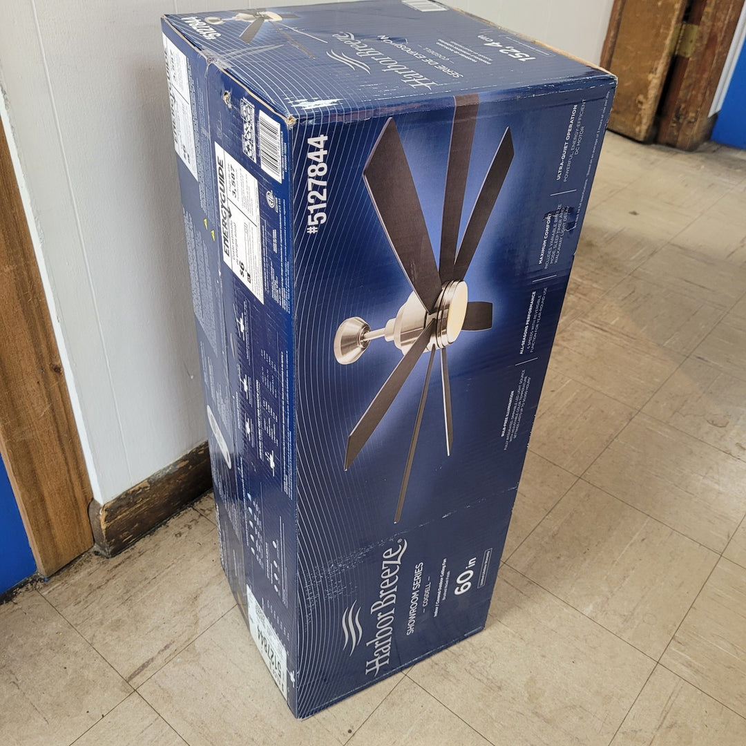 New Harbor Breeze Cogdell 60" 7 Blade Ceiling Fan W/ Light & Remote COG60BNK7LR Retail $219.98