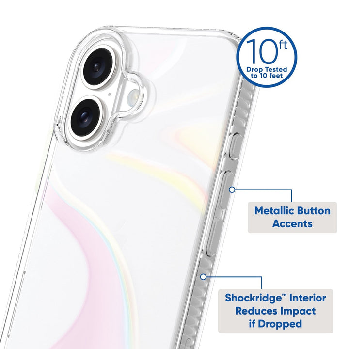 Onn. WIBIRI100149716 Shock Absorbent Phone Case for iPhone 16, Clear Iridescent Retail $12.98
