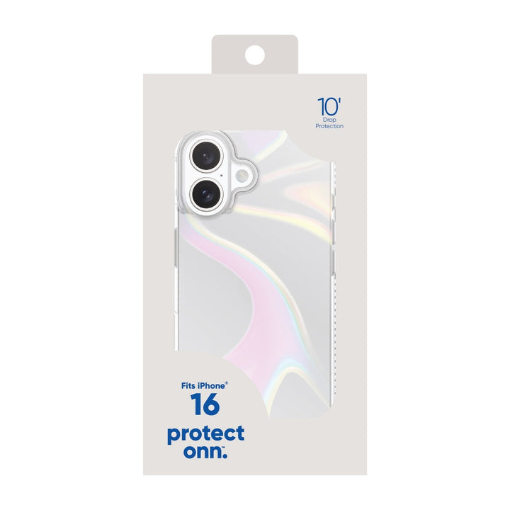 Onn. WIBIRI100149716 Shock Absorbent Phone Case for iPhone 16, Clear Iridescent Retail $12.98