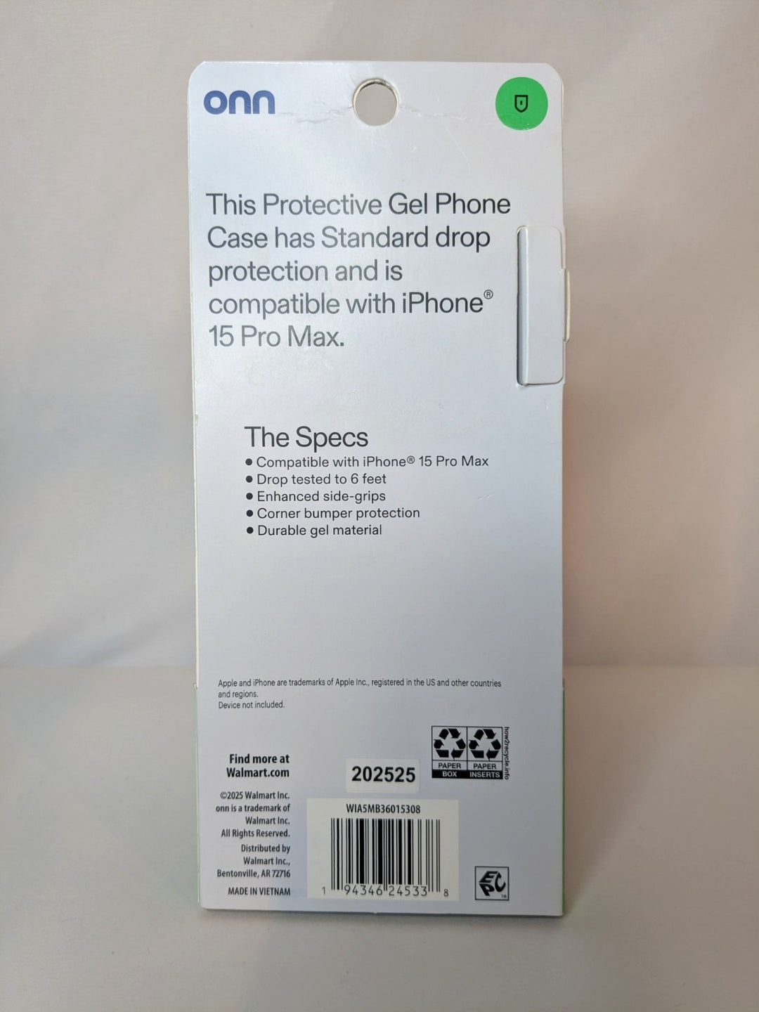 Onn Protective Gel Phone Case – Black – iPhone 15 Pro Max – New / Sealed Retail $5.97