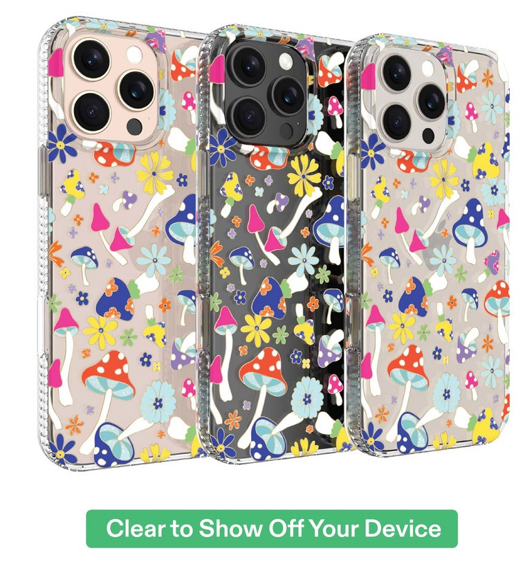 onn. iPhone 16 Pro Max Cases and Screen Protector: Mushroom Case, Black Gel Case, Glass Screen Protector Retail $8.97