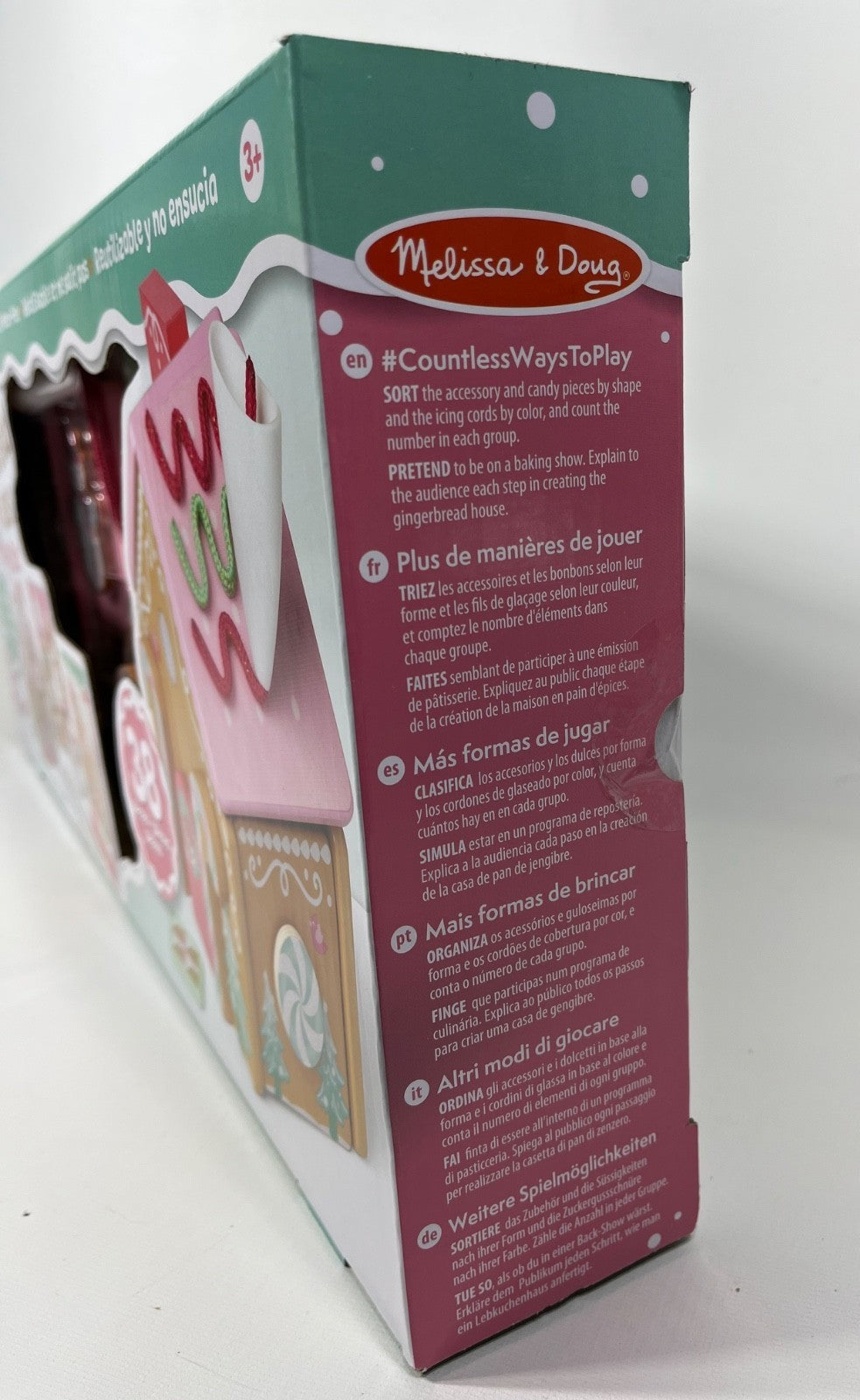 Christmas Gingerbread House Pink Playset Melissa & Doug Wooden Reusable 38 Piece