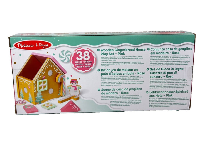Christmas Gingerbread House Pink Playset Melissa & Doug Wooden Reusable 38 Piece