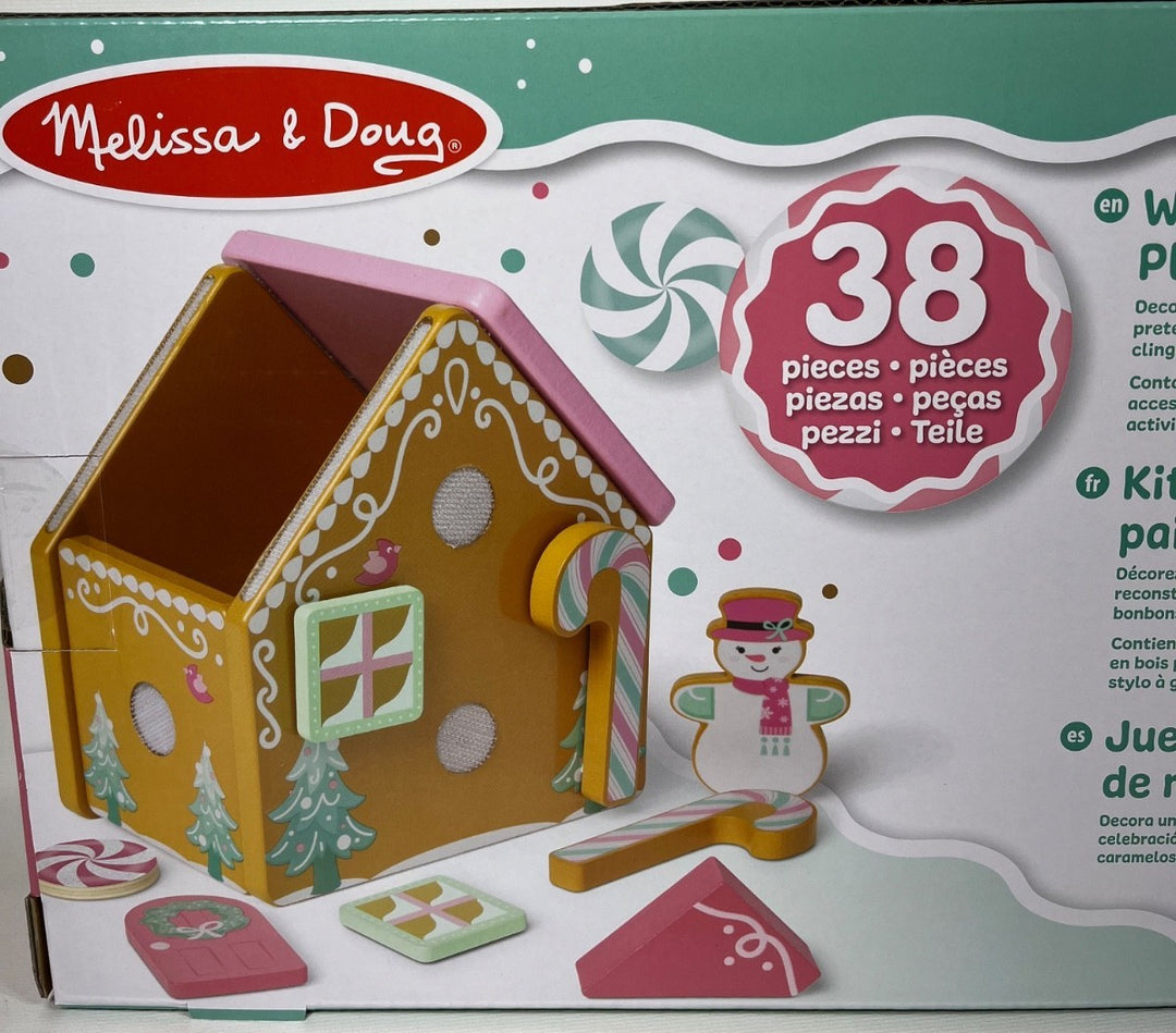 Christmas Gingerbread House Pink Playset Melissa & Doug Wooden Reusable 38 Piece
