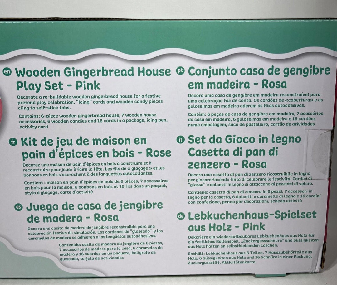 Christmas Gingerbread House Pink Playset Melissa & Doug Wooden Reusable 38 Piece