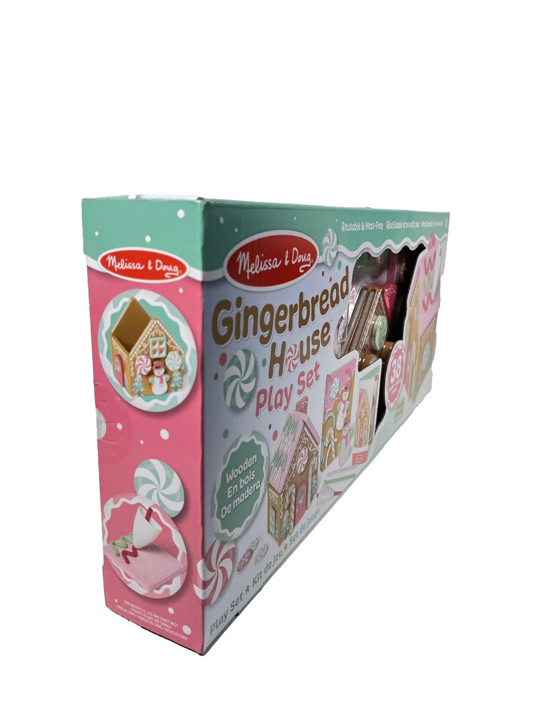 Christmas Gingerbread House Pink Playset Melissa & Doug Wooden Reusable 38 Piece