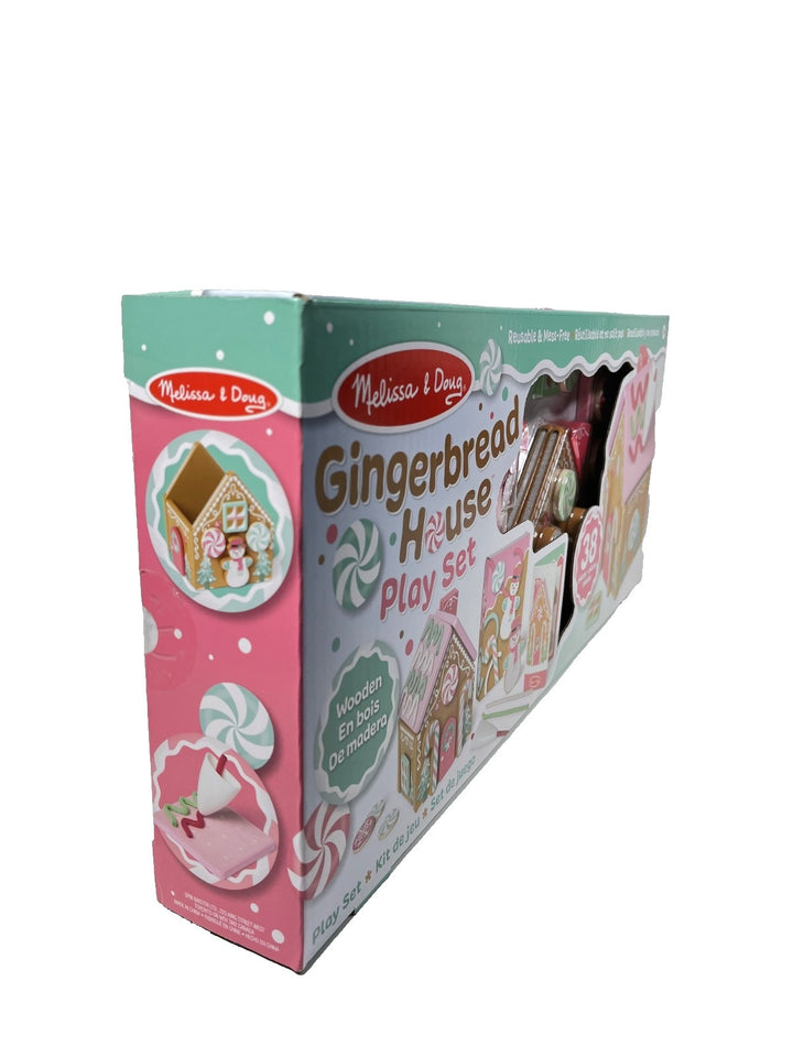 Christmas Gingerbread House Pink Playset Melissa & Doug Wooden Reusable 38 Piece
