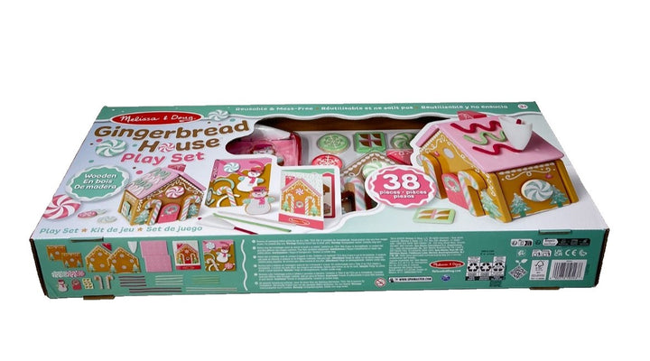 Christmas Gingerbread House Pink Playset Melissa & Doug Wooden Reusable 38 Piece