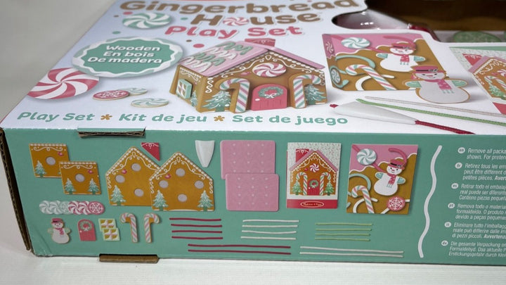 Christmas Gingerbread House Pink Playset Melissa & Doug Wooden Reusable 38 Piece