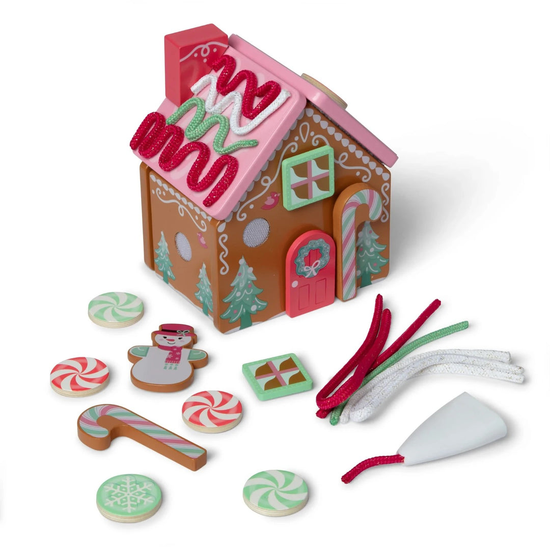Christmas Gingerbread House Pink Playset Melissa & Doug Wooden Reusable 38 Piece