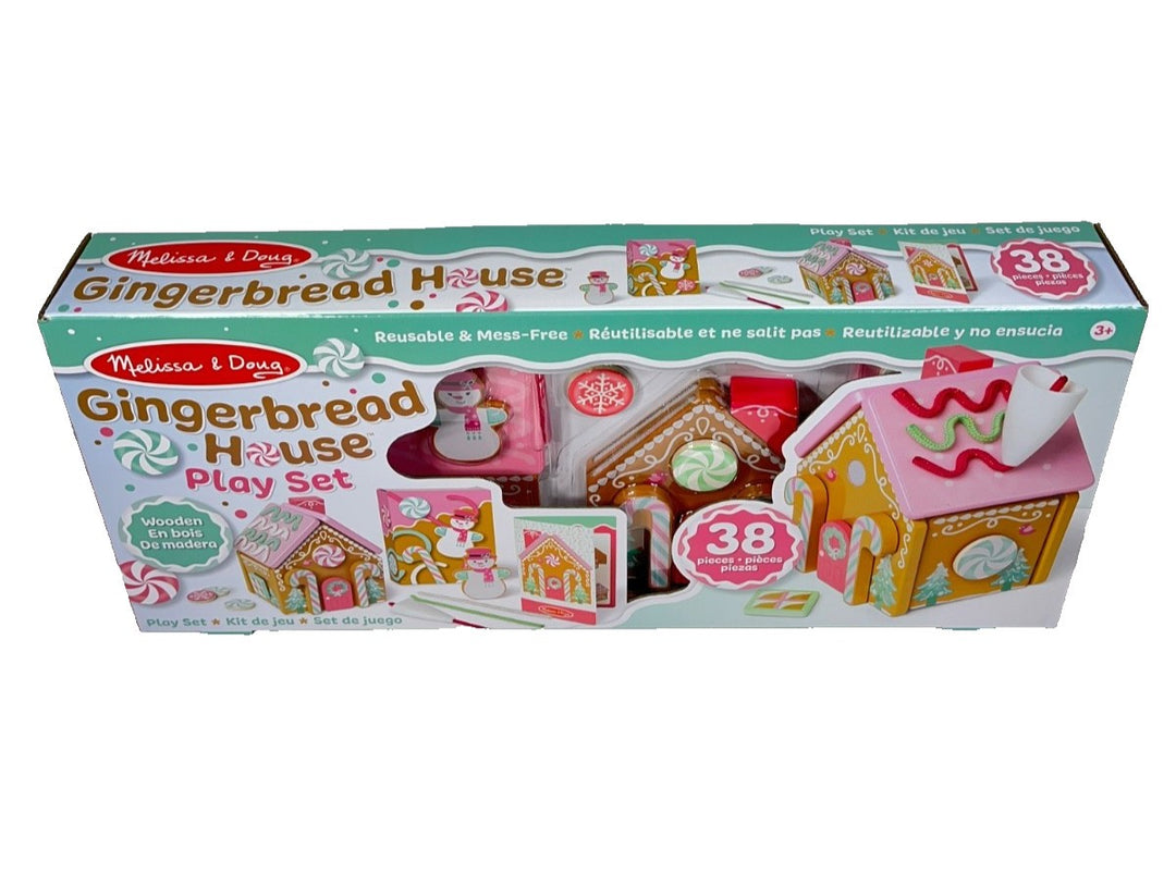 Christmas Gingerbread House Pink Playset Melissa & Doug Wooden Reusable 38 Piece