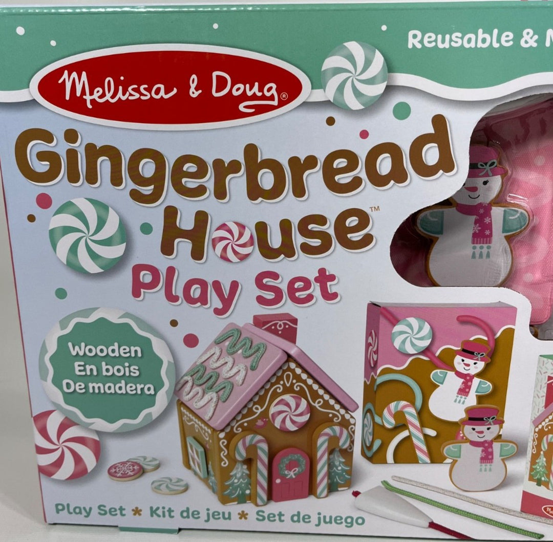 Christmas Gingerbread House Pink Playset Melissa & Doug Wooden Reusable 38 Piece
