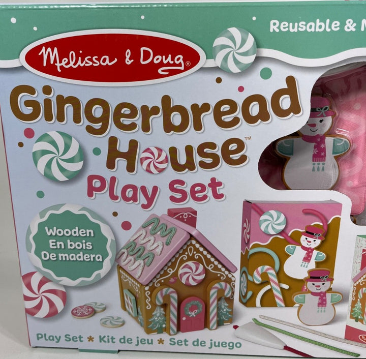 Christmas Gingerbread House Pink Playset Melissa & Doug Wooden Reusable 38 Piece